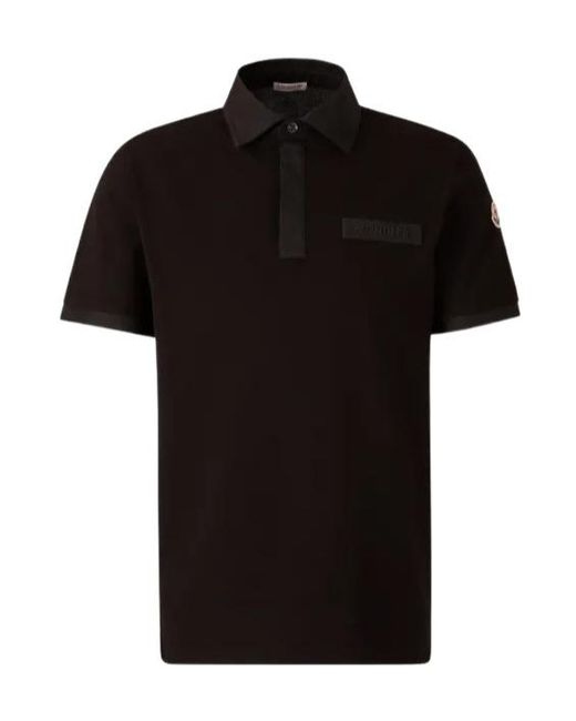 Moncler Black Logo Patch Short-Sleeved Polo Shirt for men