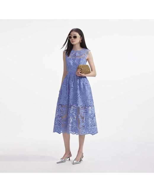 Self-Portrait Blue Lace Cut-Out Detailed Midi Dress