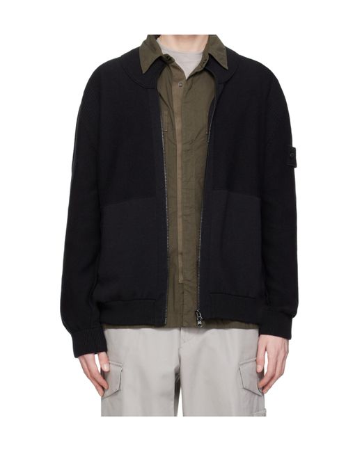 Stone Island Black Loose Fit Cardigan With Two-Way Zip for men