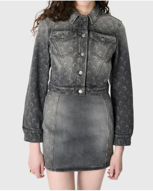 MARINE SERRE Gray Denim Cropped Jacket
