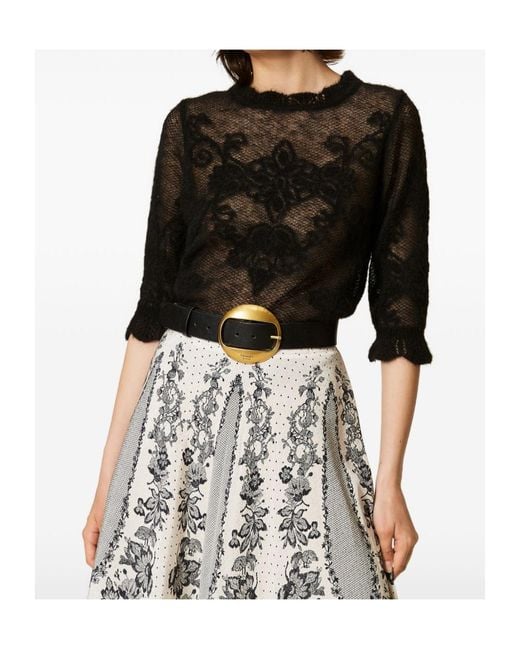 Twinset Black Jacquard Alpaca Blend Jumper