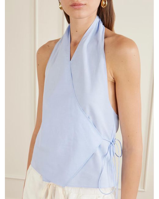 St. Agni Blue Oxford Wrap Top