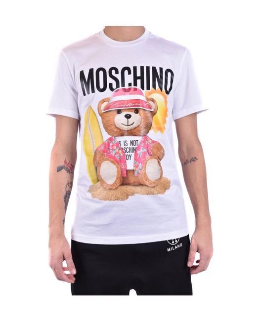Moschino White Teddy Bear Printed Crewneck T-Shirt for men