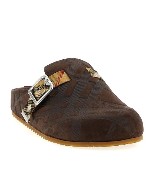Burberry Brown Urchin Check-Pattern Buckled Mules for men