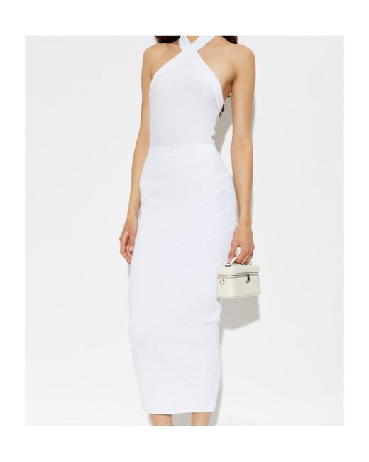 Balmain White Jacquard-Knit Long Skirt
