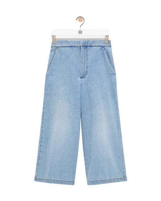 Loewe Blue Topstitched Anagram Cropped Jeans