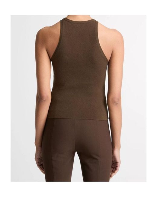 Vince Brown Scoop-Neck Ribbed Tank Top