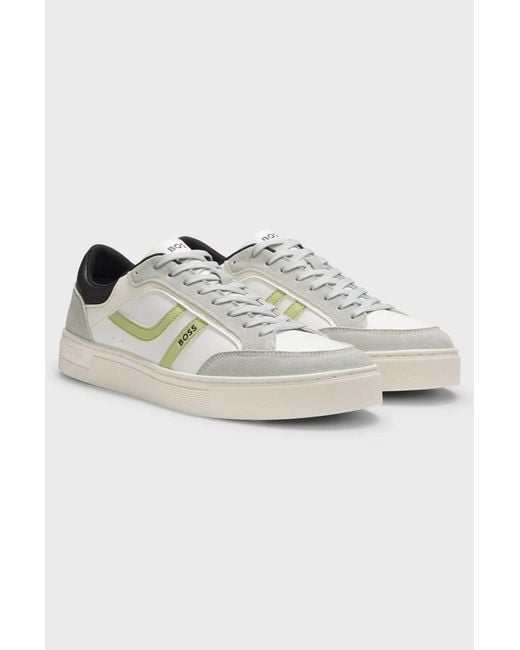 Boss White Lace-Up Low-Top Casual Shoes for men