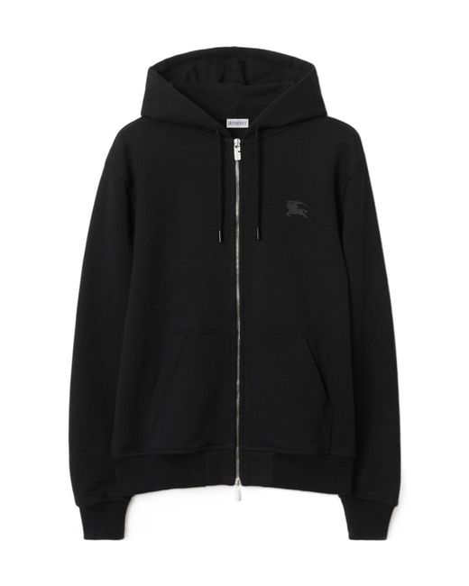 Burberry Black Ekd Motif Zip-Up Drawstring Hoodie for men