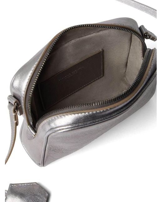 Brunello Cucinelli Gray Lamé Boston Crossbody Bag