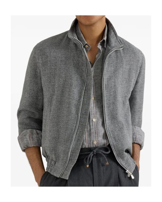 Brunello Cucinelli Gray Mélange-Effect Zip-Up Jacket for men