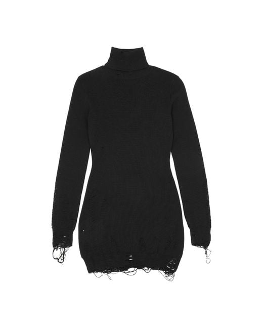 MM6 by Maison Margiela Black Roll Neck Distressed Mini Dress