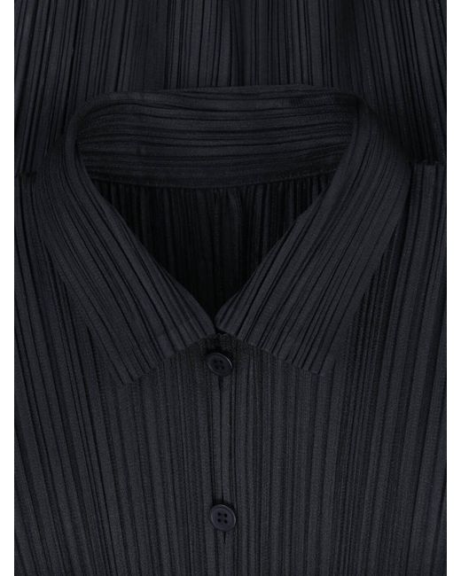 Pleats Please Issey Miyake Black Pleated Button-Up Shirt