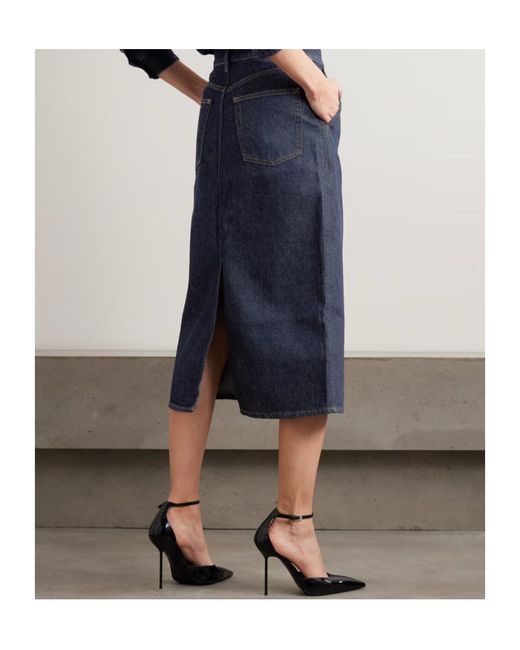 FRAME Blue Denim Midi Skirt
