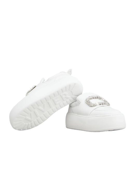 Roger Vivier White Viv' Up Embellished Buckle Sneakers