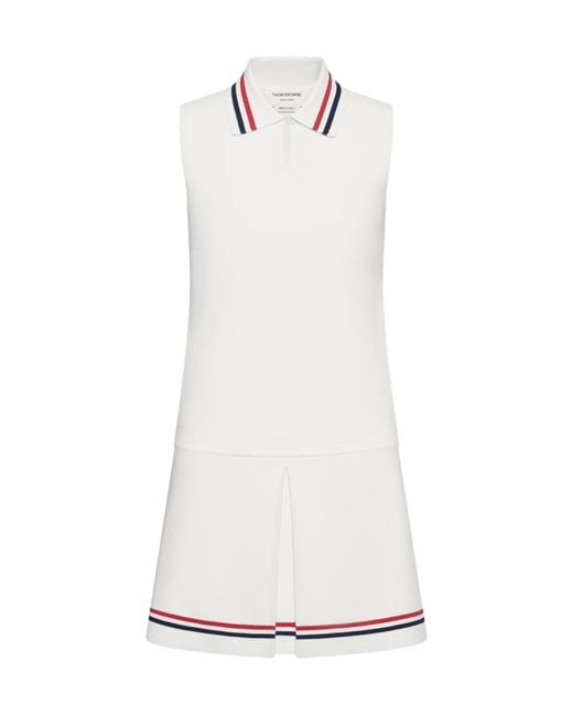 Thom Browne Women's White Stripe Pleated Tennis Mini Dress