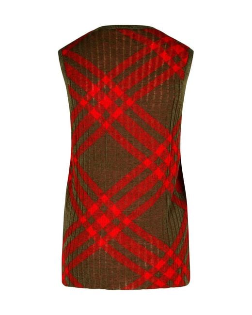 Burberry Red 'Check' Dark Nylon Blend Vest
