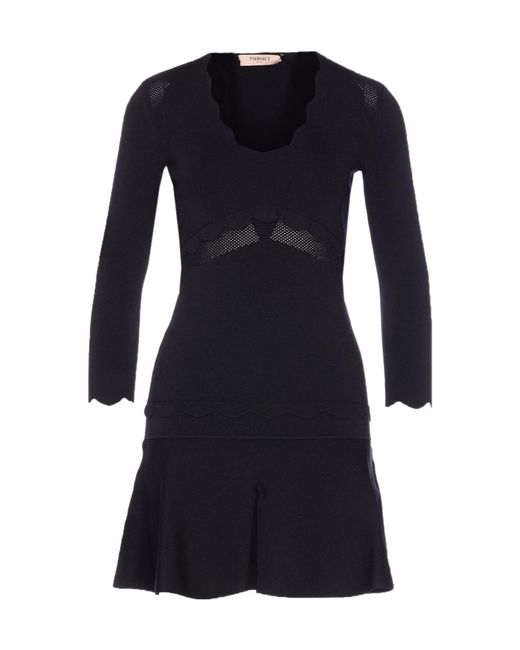 Twinset Black Flared Neck Dress