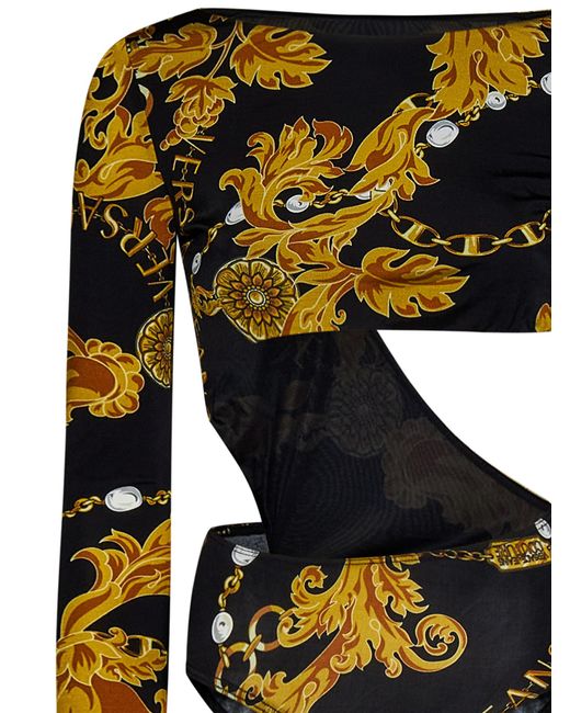 Versace Jeans Black Chain Couture-Print Cut-Out Bodysuit
