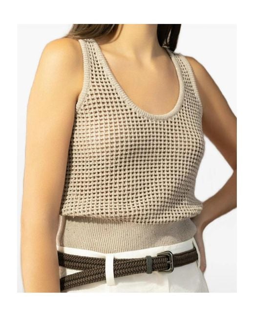 Brunello Cucinelli Natural Sleeveless Knitted Tank Top