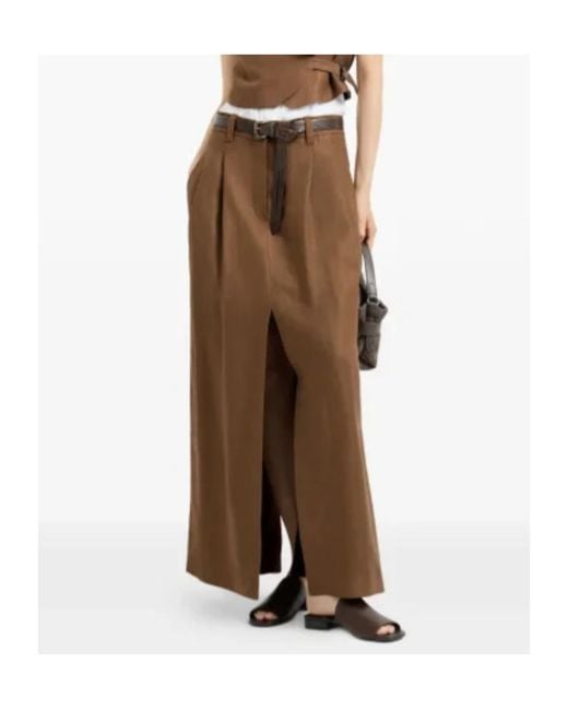Brunello Cucinelli Brown Monili Detailed Midi Skirt