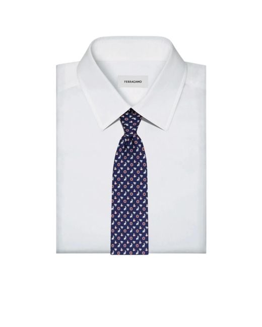 Ferragamo Blue Charms Print Silk Tie for men
