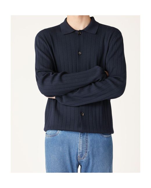 Loro Piana Blue Long-Sleeved Knitted Cardigan for men
