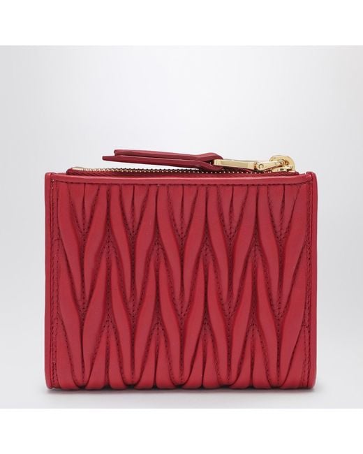 Miu Miu Red Logo Plaque Zipped Wallet