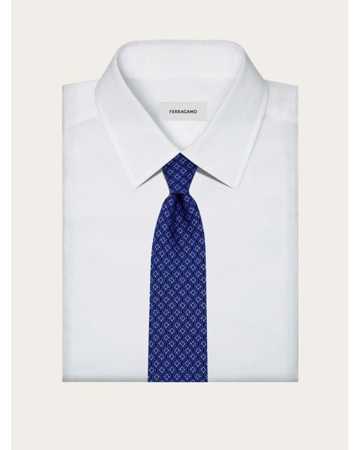 Ferragamo Blue Ferragamo Tetris-Printed Pointed-Tip Tie for men