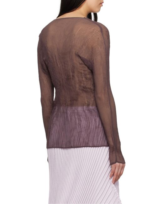 Issey Miyake Brown V-Neck Chiffon Top