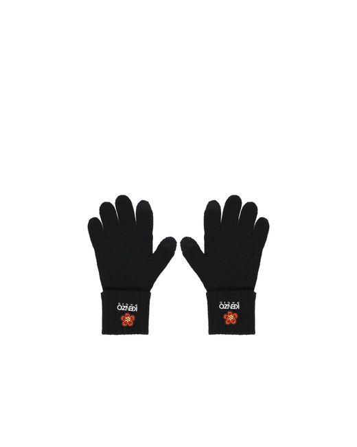 KENZO Black 'Boke Flower Crest' Wool Gloves for men