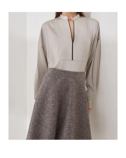 Brunello Cucinelli Gray Long Sleeve Blouse