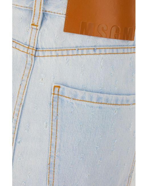 MSGM White Front-Slit Denim Midi Skirt
