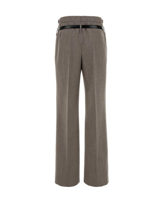 Prada Gray Pleated Belted Straight-Leg Pants