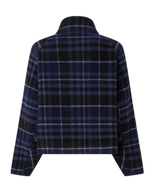 Pinko Blue Check-Pattern Cropped Coat
