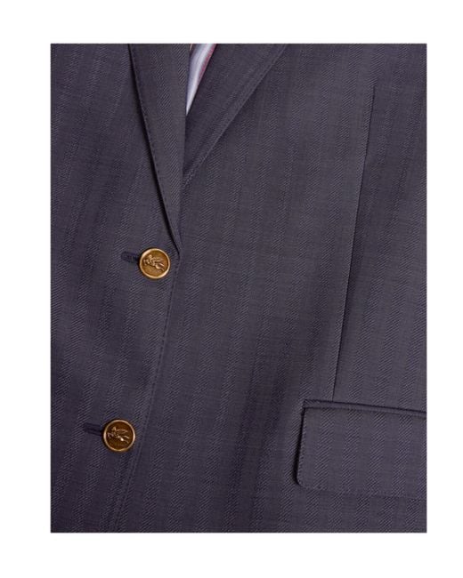 Etro Blue Pegaso Single-Breasted Blazer