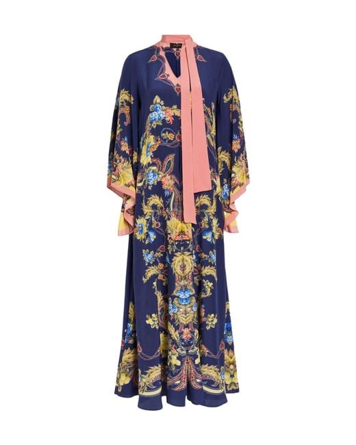 Etro Blue Printed Scarf-Effect Silk Maxi Dress