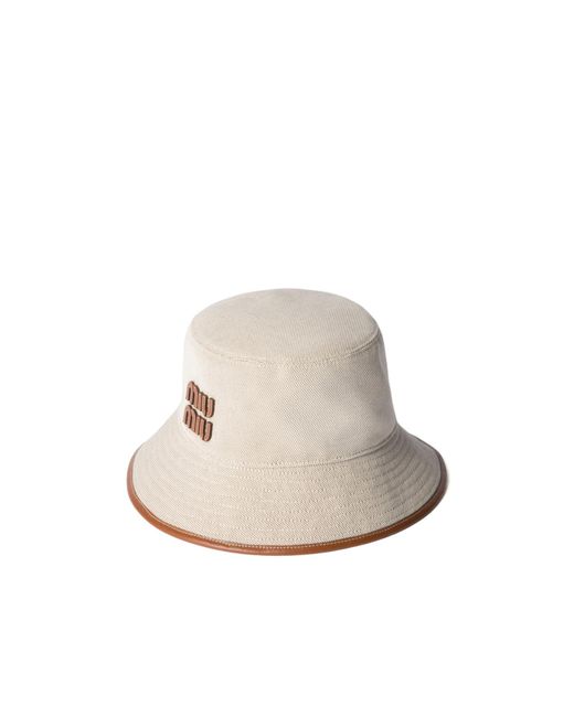 Miu Miu White Canvas And Leather Bucket Hat