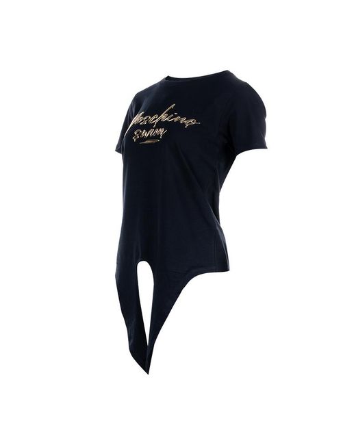 Moschino Blue T-Shirt With Round Collar And Knot Hem