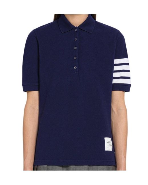 Thom Browne Blue 4-Bar Short Sleeved Polo Top