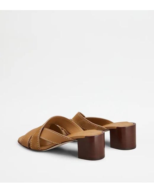 Tod's Brown Contrast Stitch Block Heel Mules