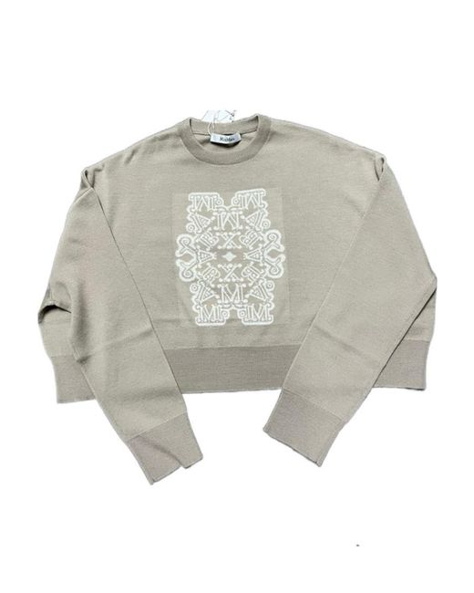 Max Mara White Logo Intarsia Crewneck Jumper