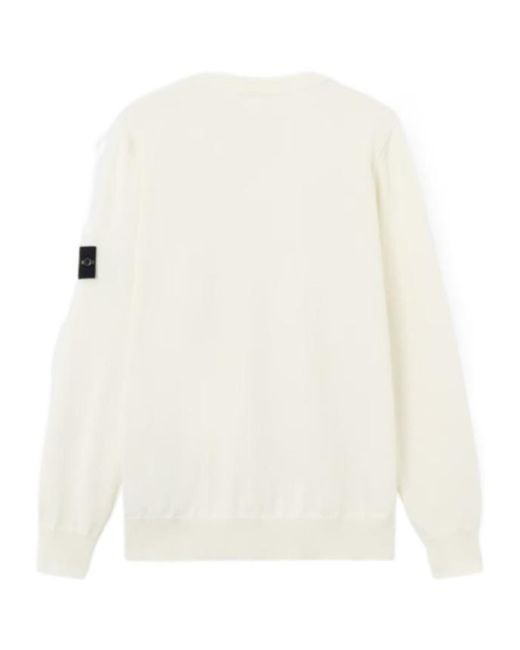 Stone Island White Logo Patch Crewneck Sweater for men