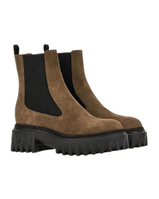 Hogan Brown Beatles Ankle Boots