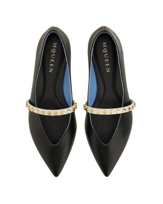 McQueen Black Pointed-Toe Embellished Flats