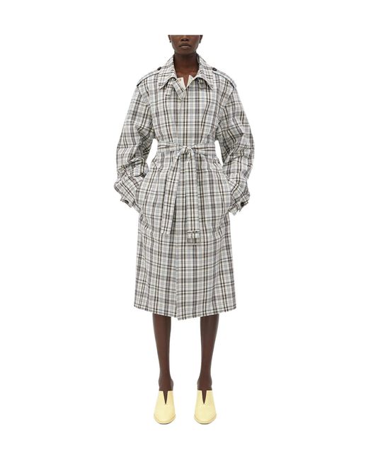 Bottega Veneta Gray Checked Cotton Trench Coat