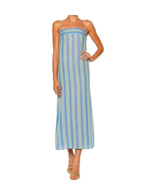 Staud Blue Striped Linen Maxi Dress