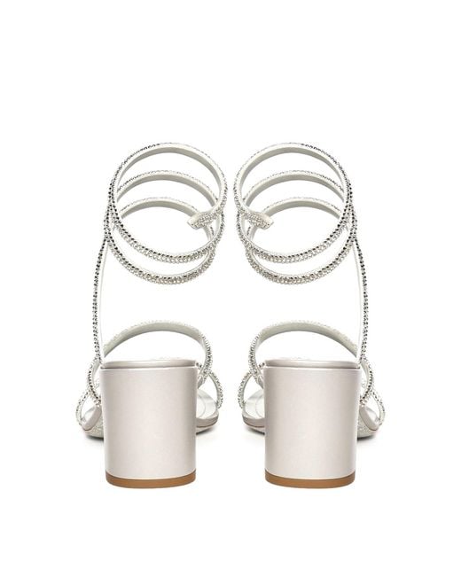 Rene Caovilla White Strappy Rhinestone Heeled Sandals