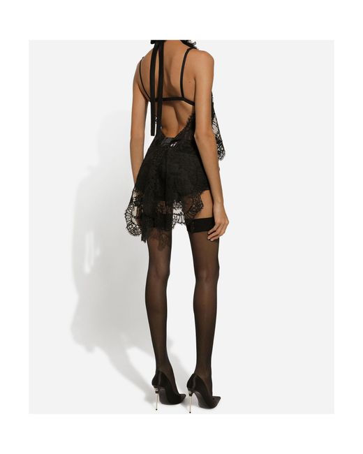 Dolce & Gabbana Black Flower Detailed Asymmetrical Lace Top