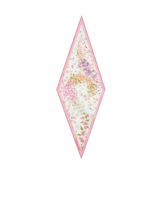 Ferragamo Pink Floral-Print Silk Scarf